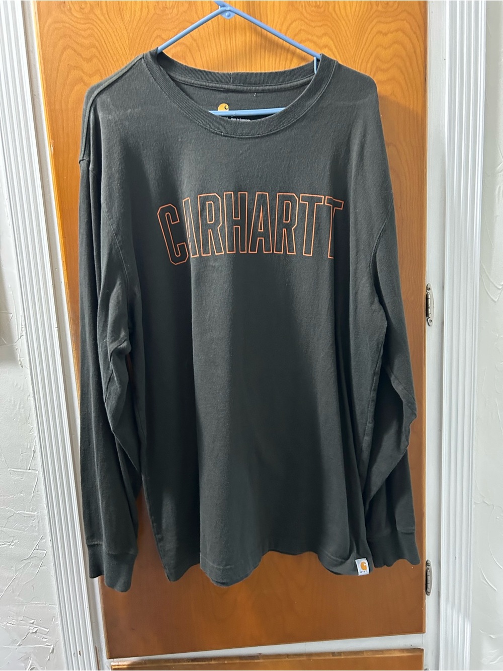 Carhartt Dark Gray Long Sleeve Tee with Gold Logo Tag